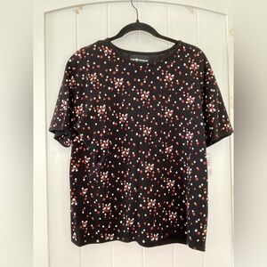 New Sag Harbor Black with  Polka Dot Pattern Cotton Blend  Knit Top Blouse Sz  M